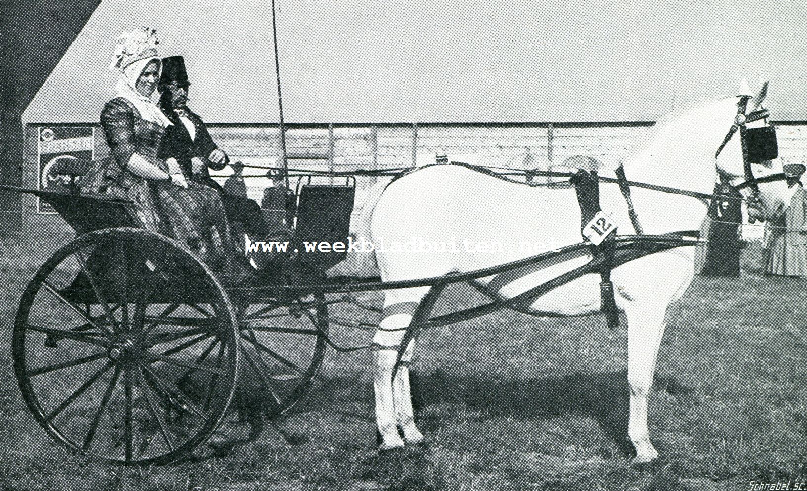 De afdeeling paarden op de Landbouwtentoonstelling te 's-Gravenhage. Ouderwetsche Drentsche kleederdracht