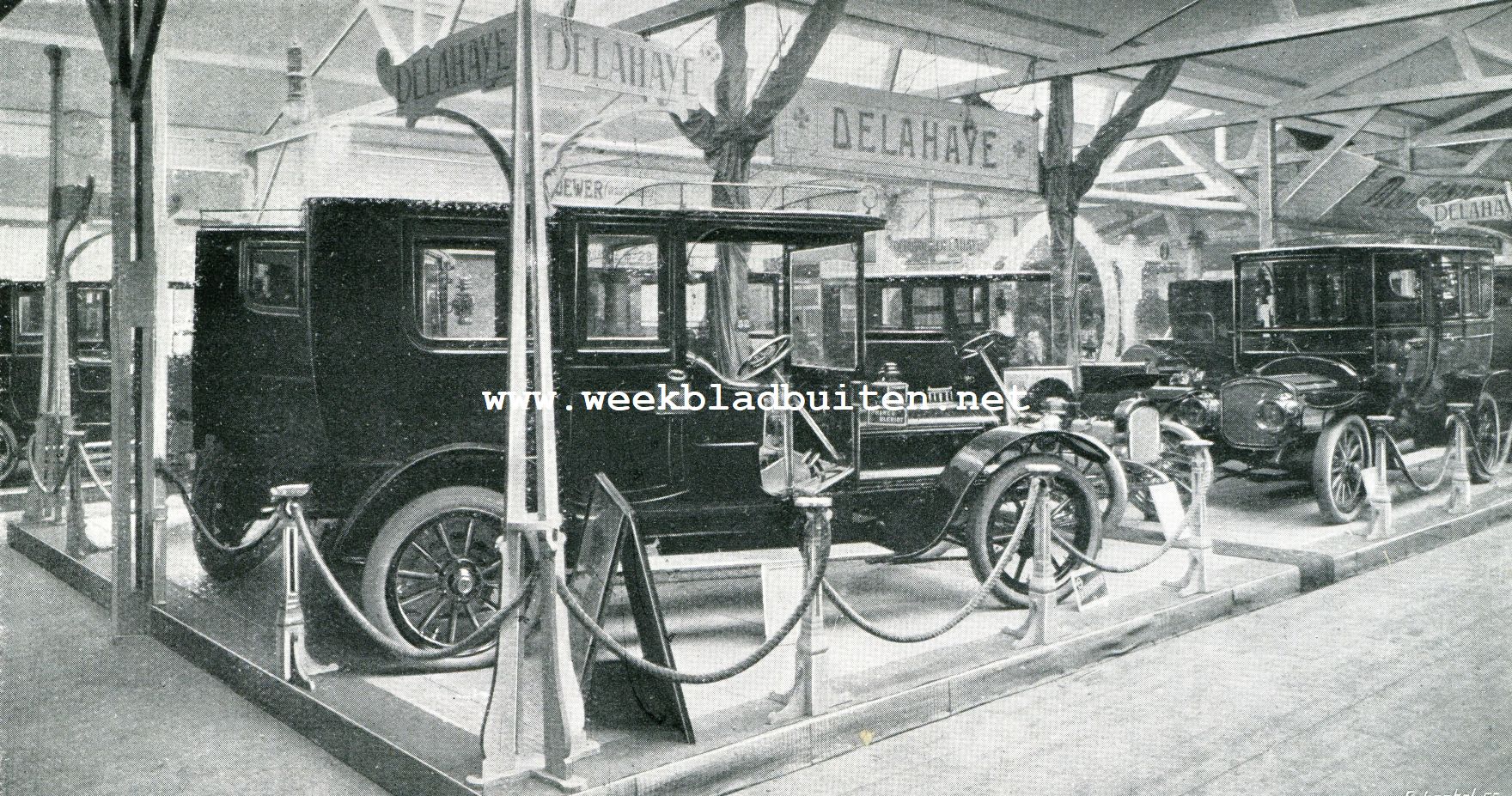 De tentoonstelling van automobielen, motorrijwielen en motorbooten van 17-26 Januari in het Paleis voor Volksvlijt. Stand van de Haagsche Automobiel-Maatschappij