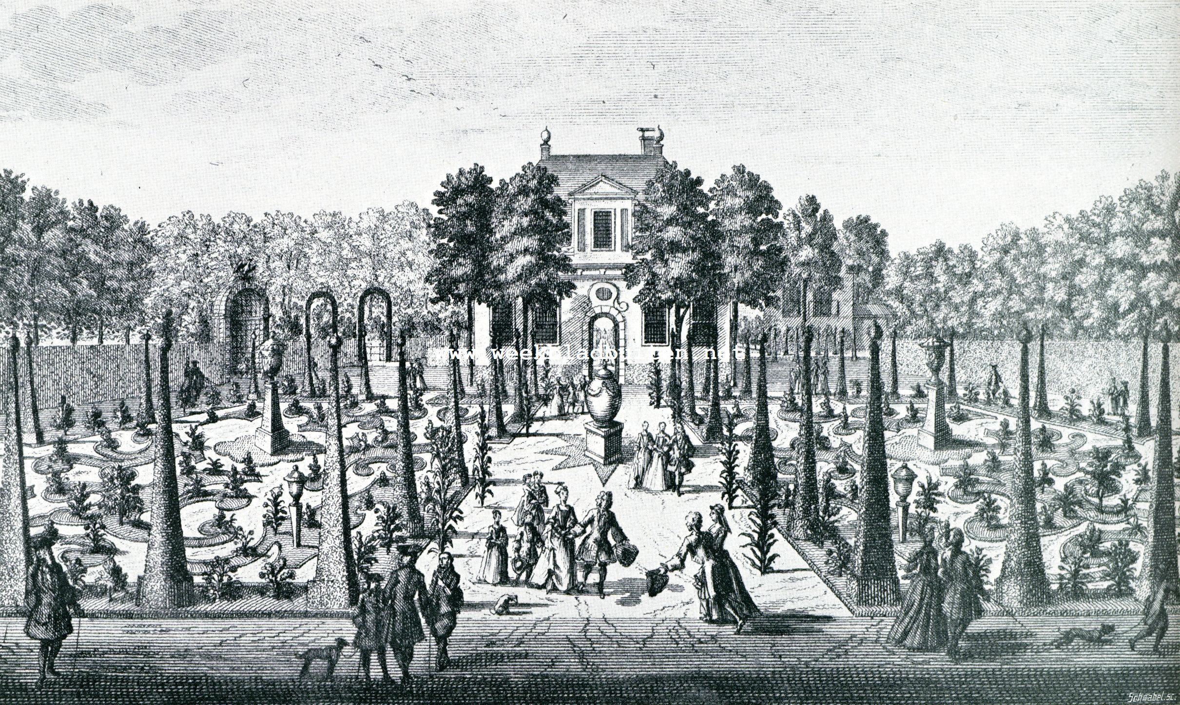 Een praatje over tuinkunst en nog wat. De bloemperken in de hofstede van de heer van Havere. Naar eene oude gravure van Stopendael ongeveer 1725