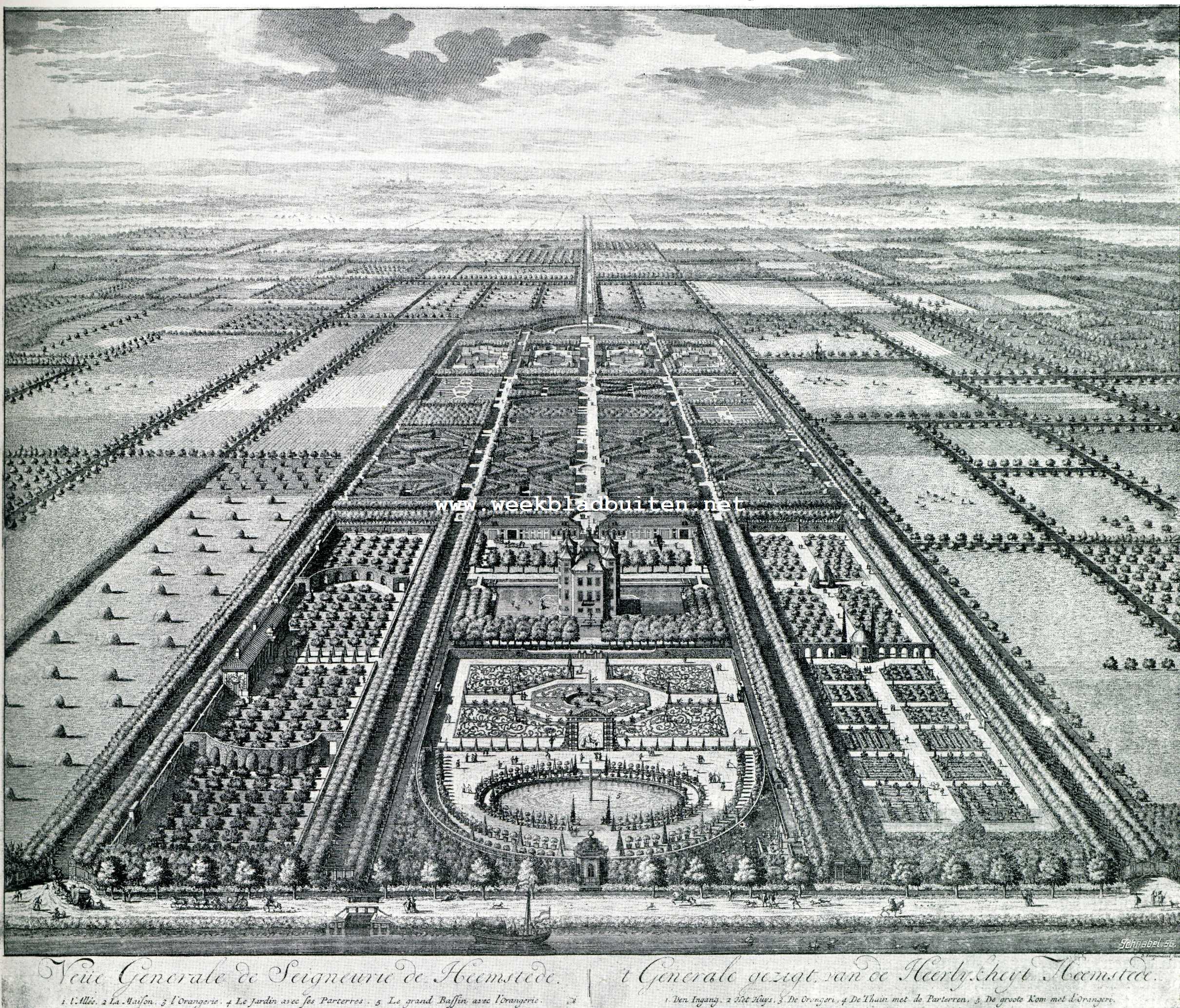 Dutch Gardens. XI. 't Huis Heemstede bij Jutphaas (Prov. Utrecht). Niet te verwarren met het Huis Heemstede bij Haarlem. Het mist typisch alle uitzicht naar buiten uitgezonderd door de te lange smalle laan