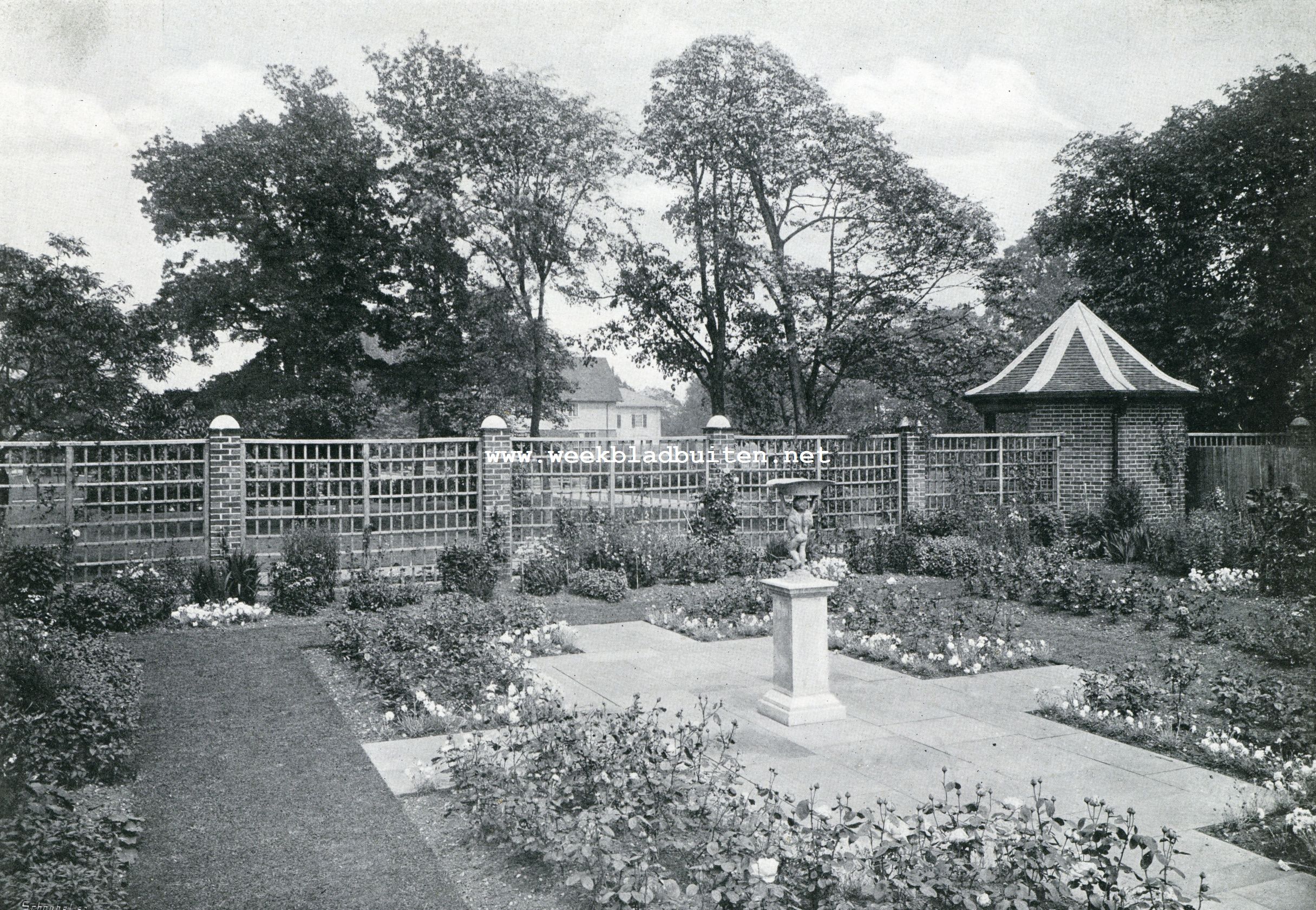 Engelsche tuinkunst. Rozentuin. Greenwood. Essex