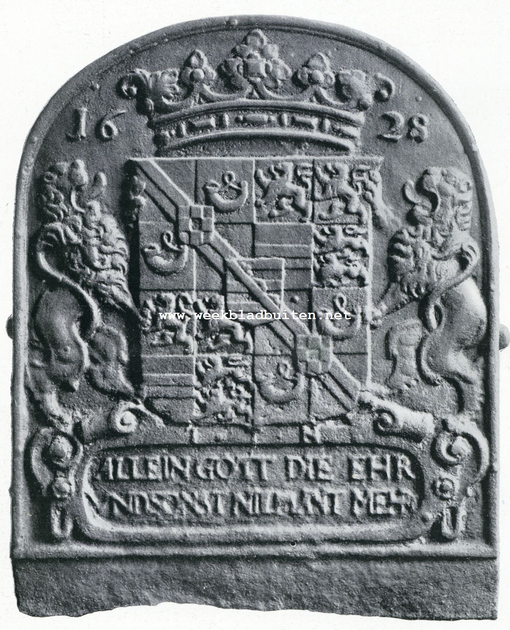 Haardplaten. III. Hollandsche haardplaat met Duitsch opschrift uit de XVIIe eeuw