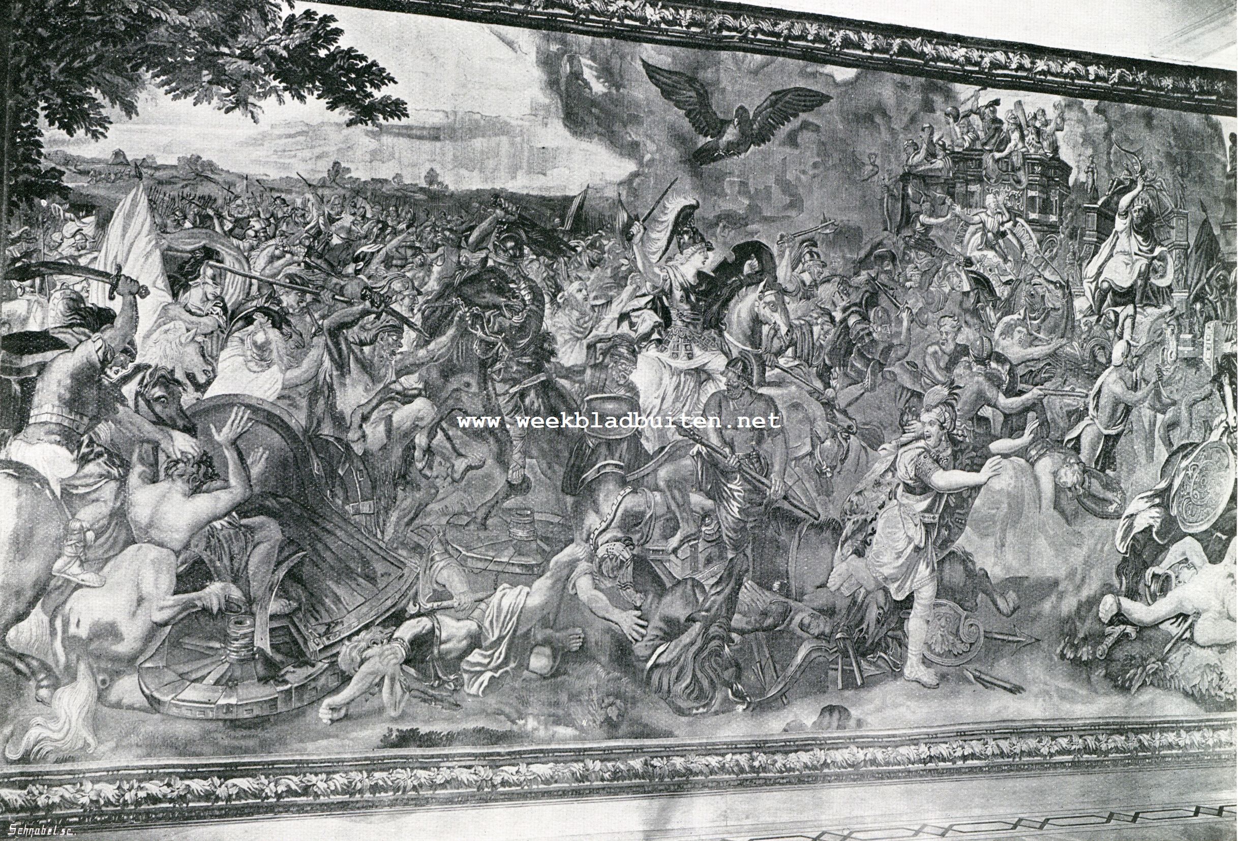 Het Kasteel Heeze. In de Groote Zaal. Groot gobelin (Fransch werk). Alexander versus Darius, Koning der Perzen