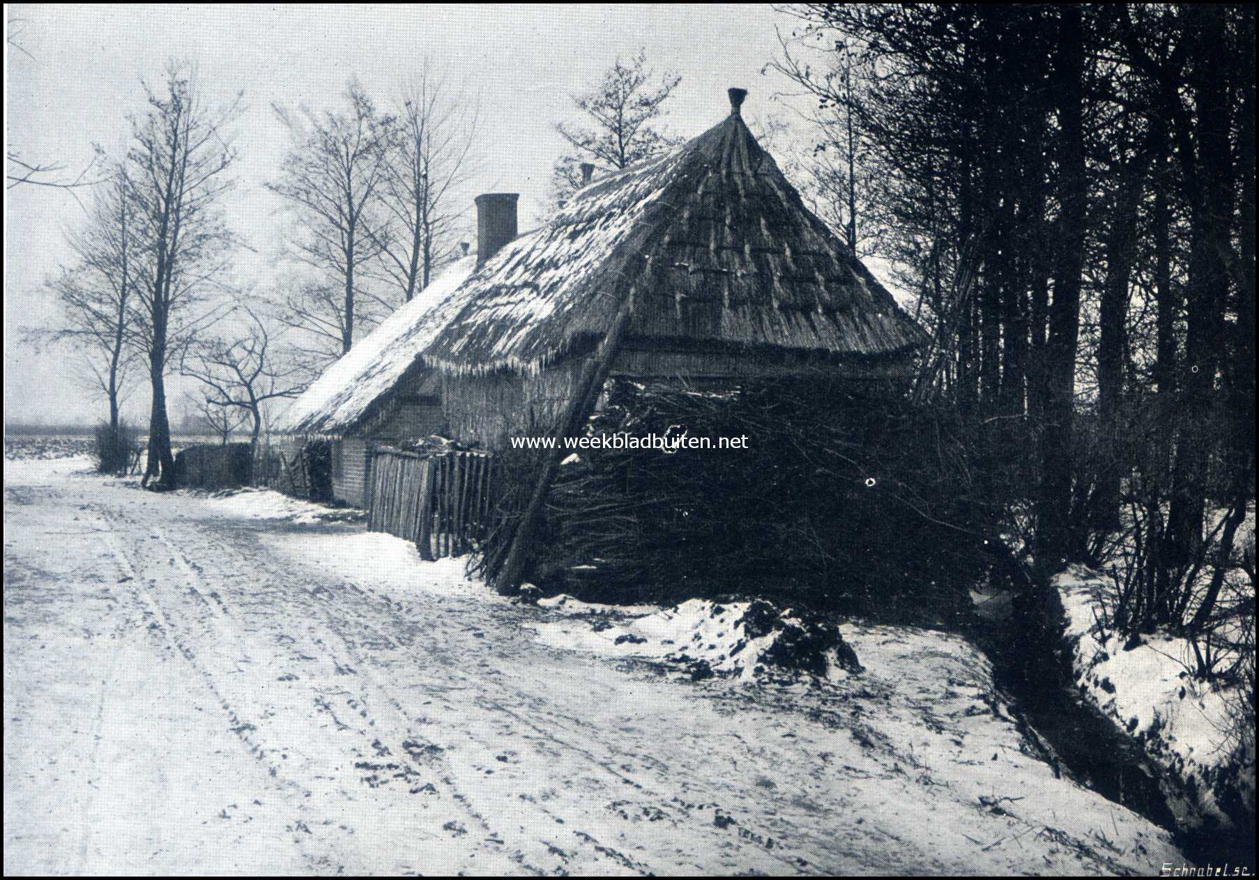 Olst en omgeving. Boerenwoning uit de omgeving van Olst bij winter