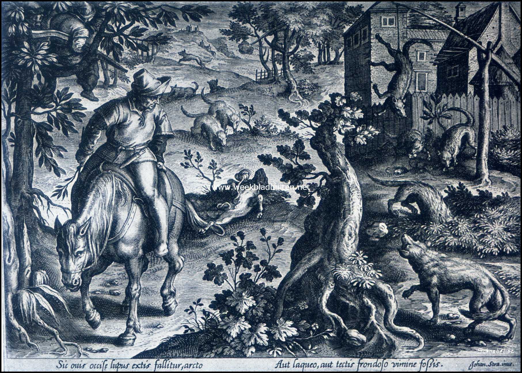 Wolvenjacht. (Naar een oude prent)