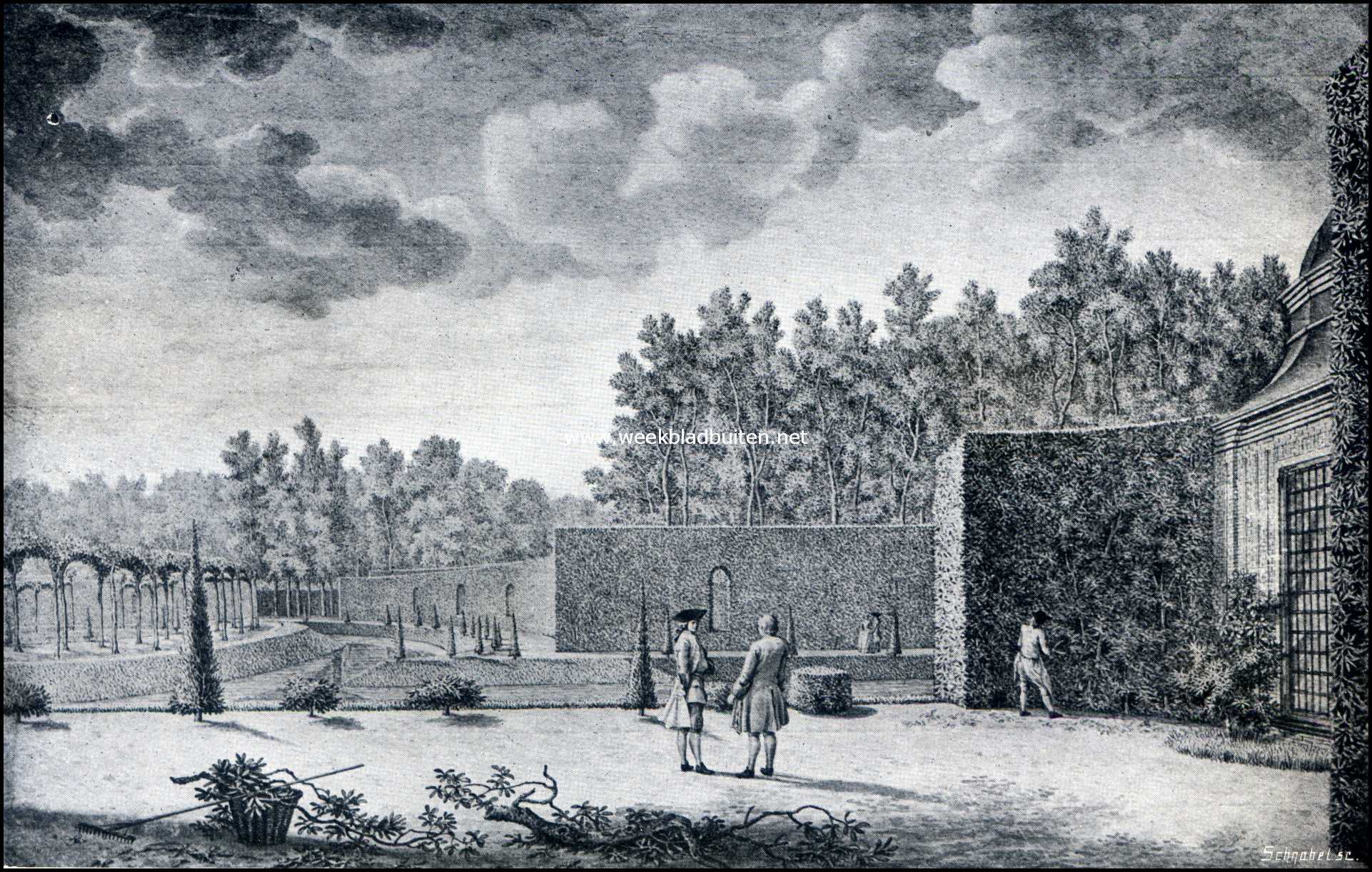 De Hernhutters te Zeist. Tuin achter het Slot te Zeist. Ao 1750. (Naar een oude gravure)