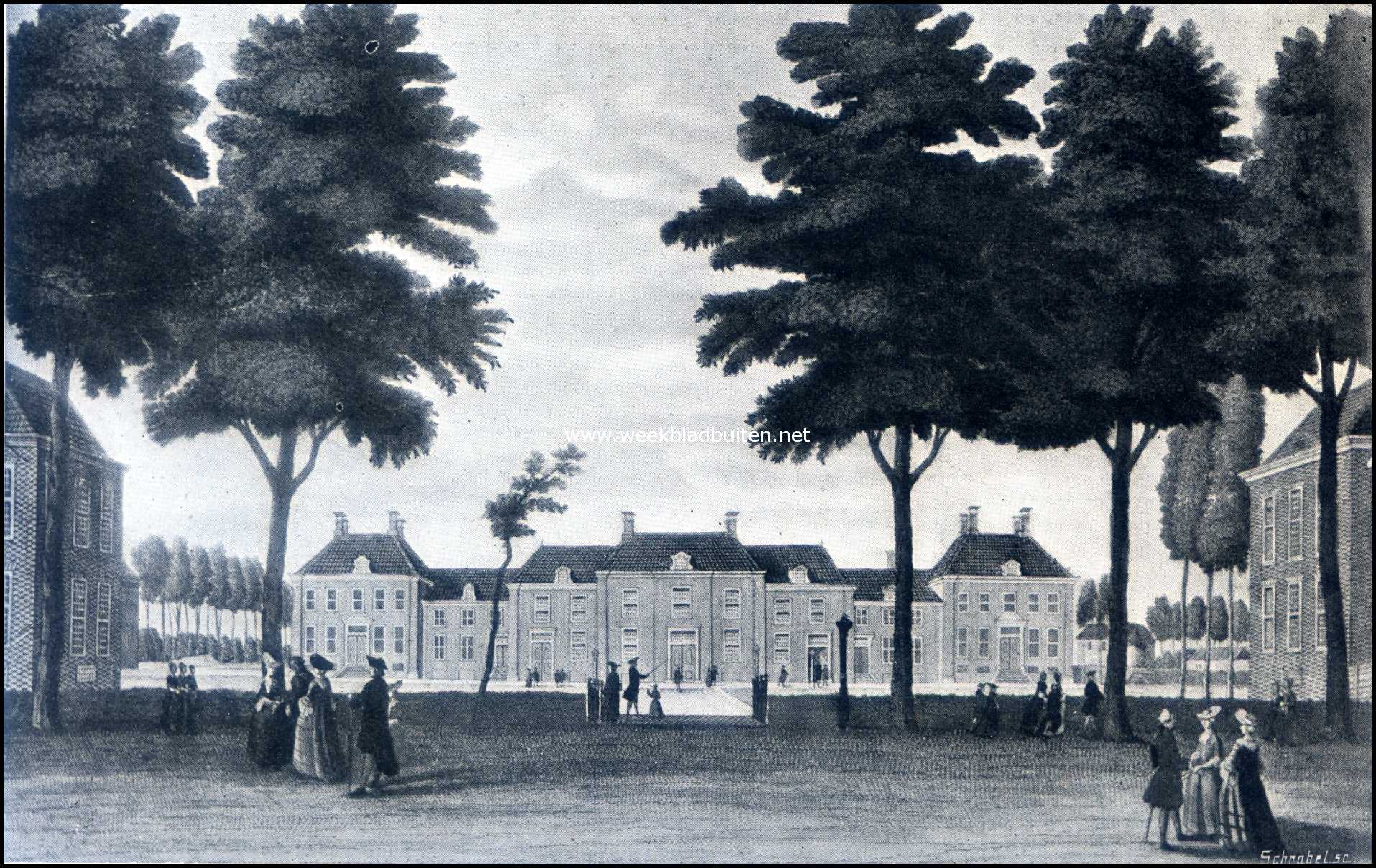 De Hernhutters te Zeist. Het Zusterplein met Kerkje te Zeist. Ao 1770. (Naar een oude prent)