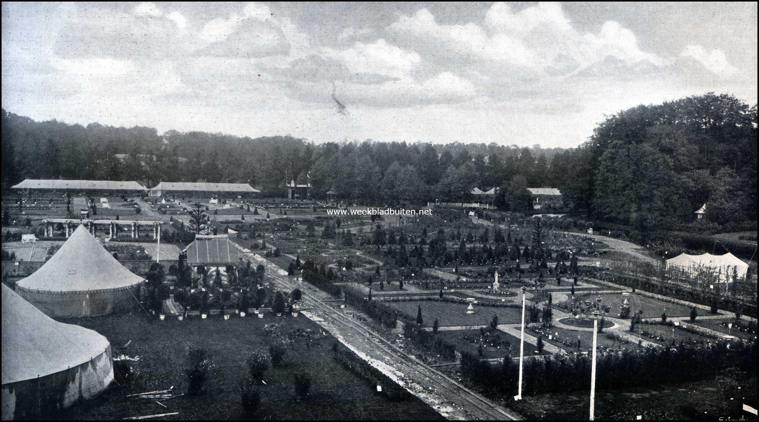 De groote tuinbouwtentoonstelling te Zeist. Gedeelte van het achter-terrein in vogelvlucht
