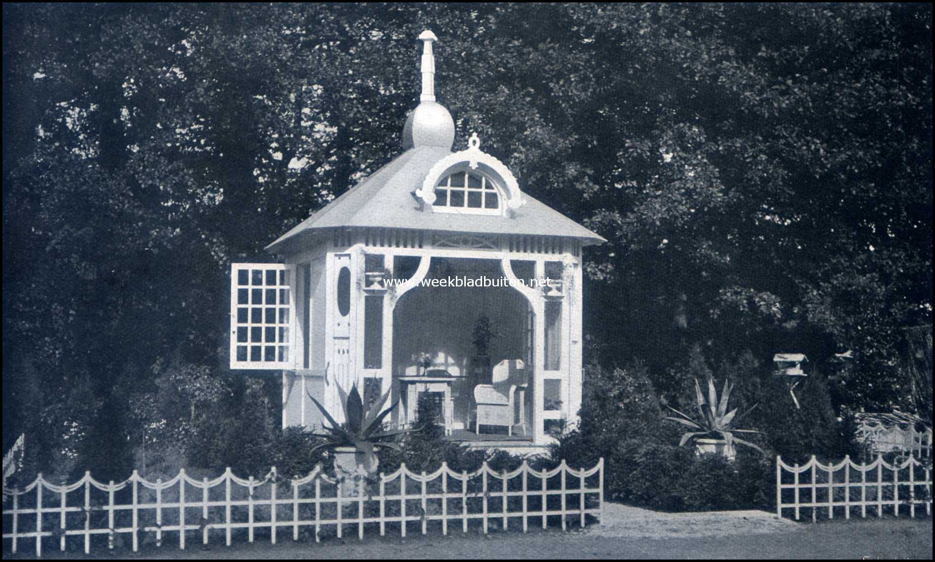 De groote tuinbouwtentoonstelling te Zeist. Draaibaar tuinhuisje. Inzending van de Maatschappij 