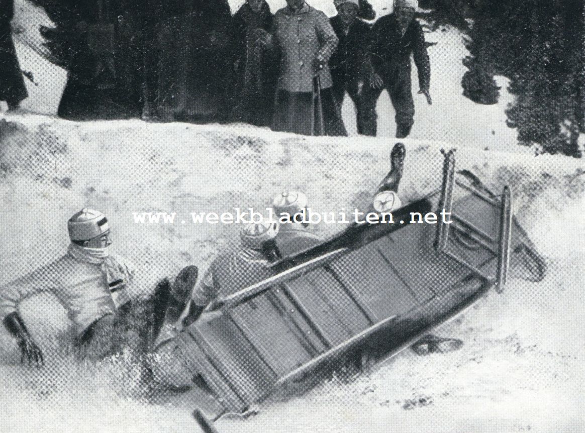 Internationale Bobslee-wedstrijd. In de gevaarlijke bocht: 