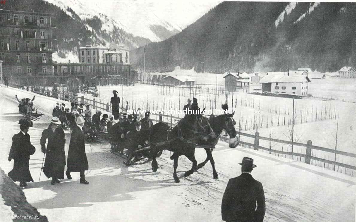 Over bobslee-toeren te Davos. Terug naar het station der tandradbaan langs de promenade