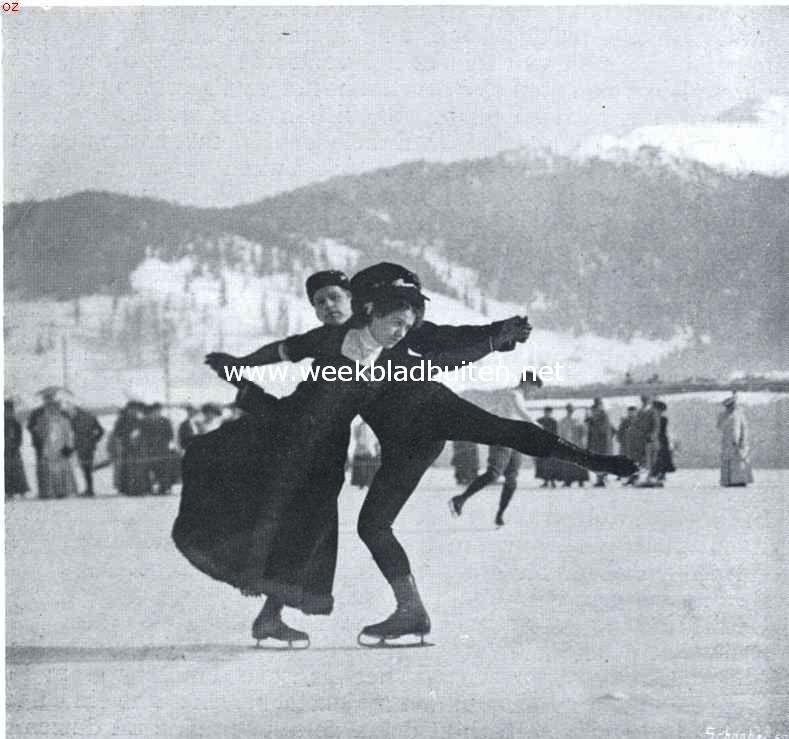 De ijsfeesten te Davos. Den heer Woranek en mevrouw Wirzt, paar-rijden 1