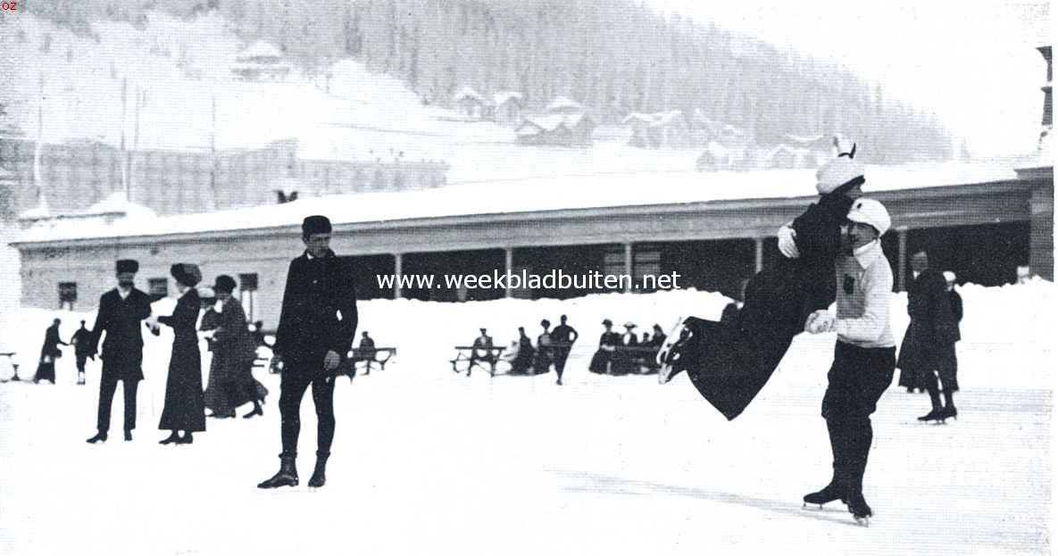 De ijsfeesten te Davos. De heer v. Dijck en mej. Andre de B. Dansen