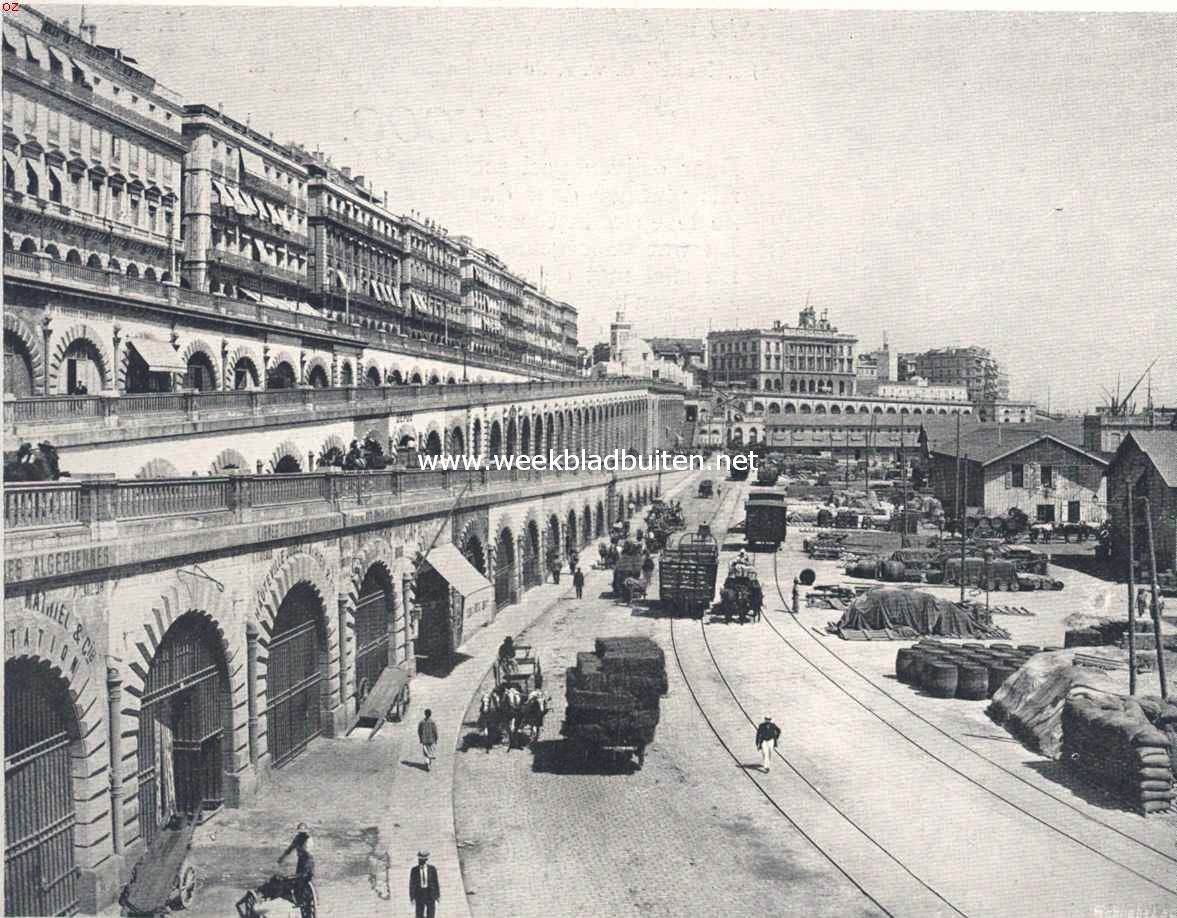 Buiten aan Afrika's noordkust. I. Nieuw-Algiers en Mustapha. Algiers. De kade langs de haven en de Rampe Chasseloup Loubat, langs welke men de stad bereikt