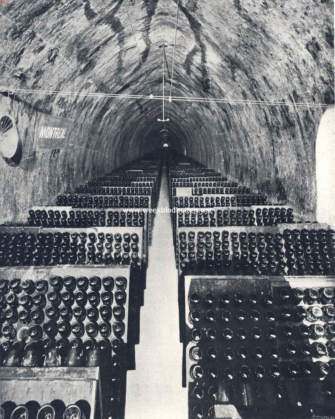Champagne. Een in de krijtsteen uitgehouwen tunnel, dienende als kelder