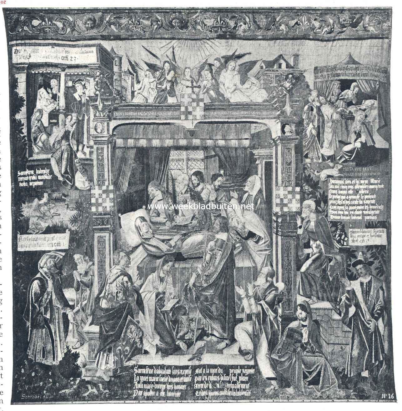 De stad Reims. Gobelin uit de kathedraal, voorstellende het sterfbed van Maria