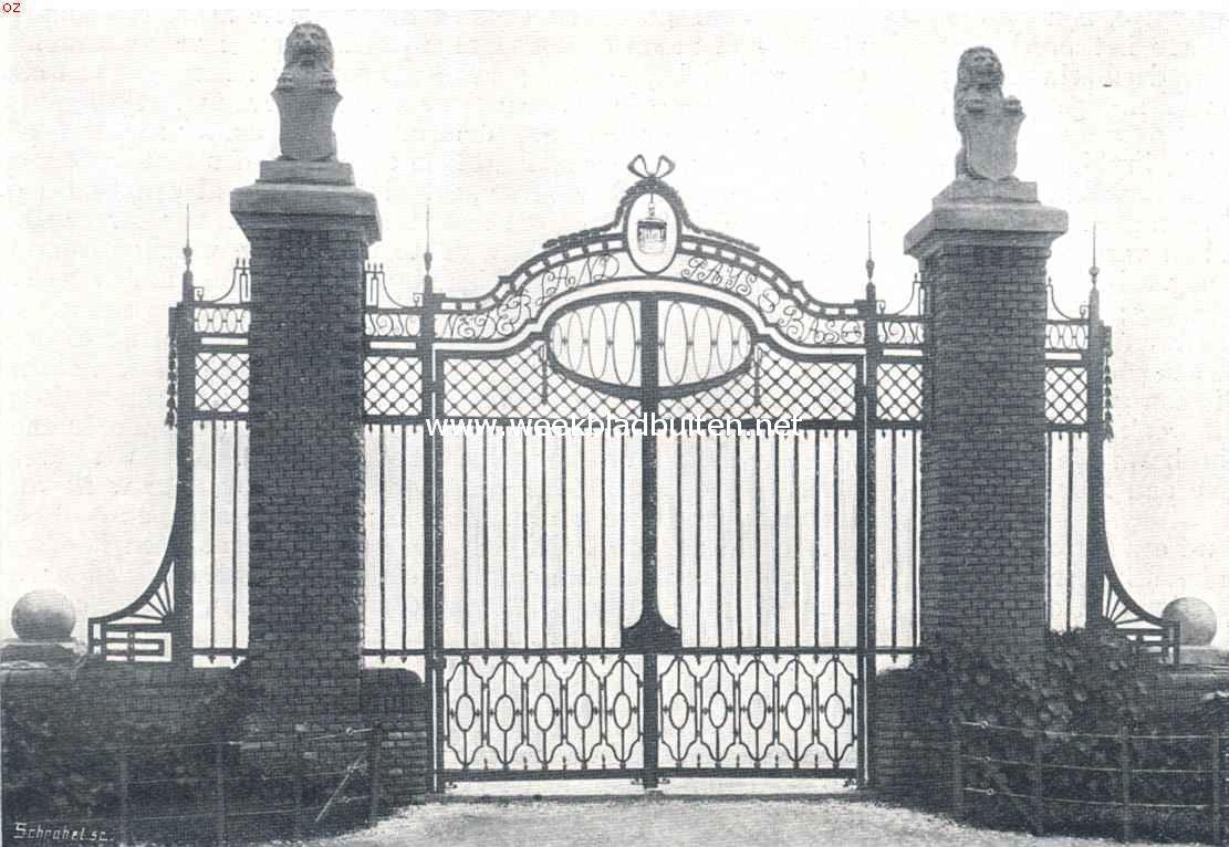 De Nederlandsche tuin op de Brusselsche Wereldtentoonstelling. Het hek van den Nederl. Tuin tegenover den Franschen tuin op de Brusselsche Tenroonstelling. Inz. A.J. Dingemans, Amsterdam