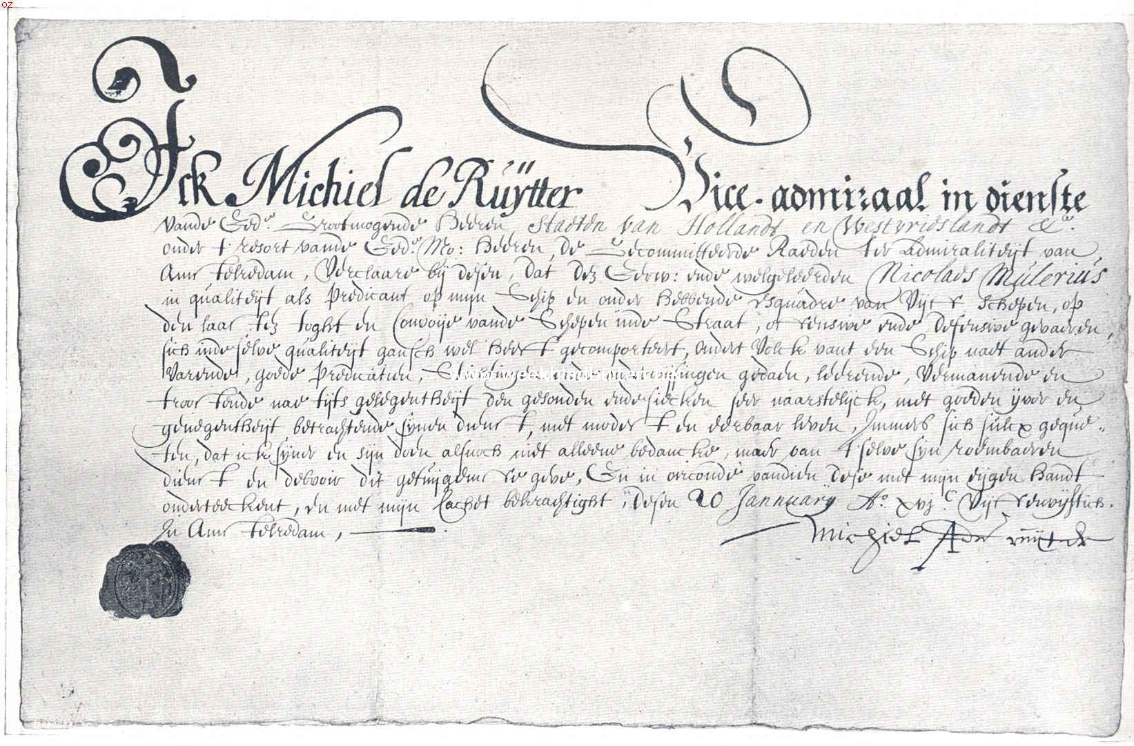 Een testimonium van de Ruyter