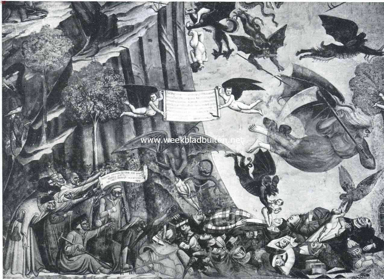 Pisa. Detail van een fresco uit het Campo Santo, voorstellende: 
