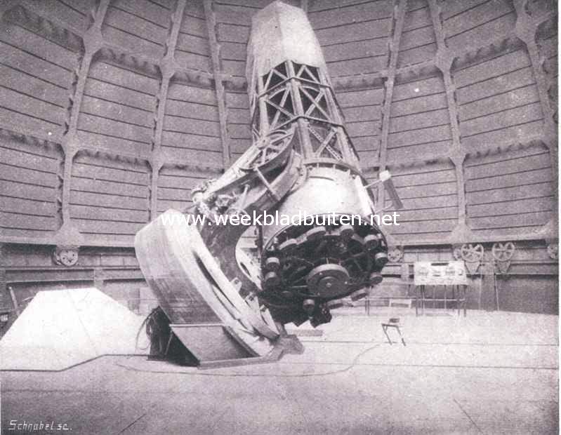 De groote spiegeltelescoop van het zonne-observatorium op den Mount Wilson