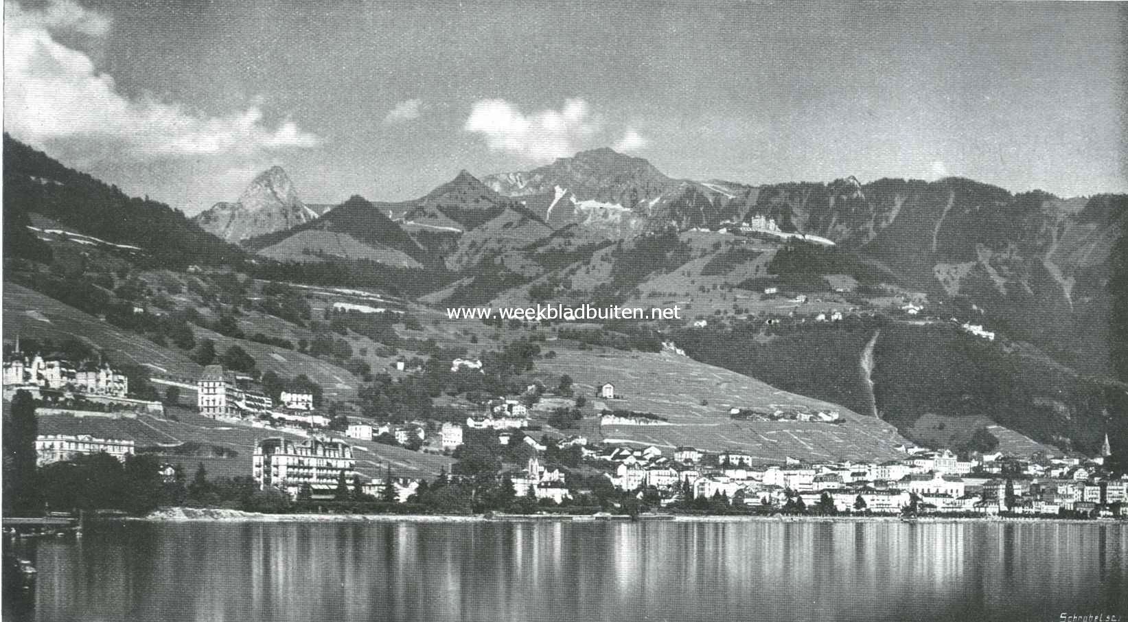 Van de Zwitsersche meren. Montreux vanuit het meer gezien