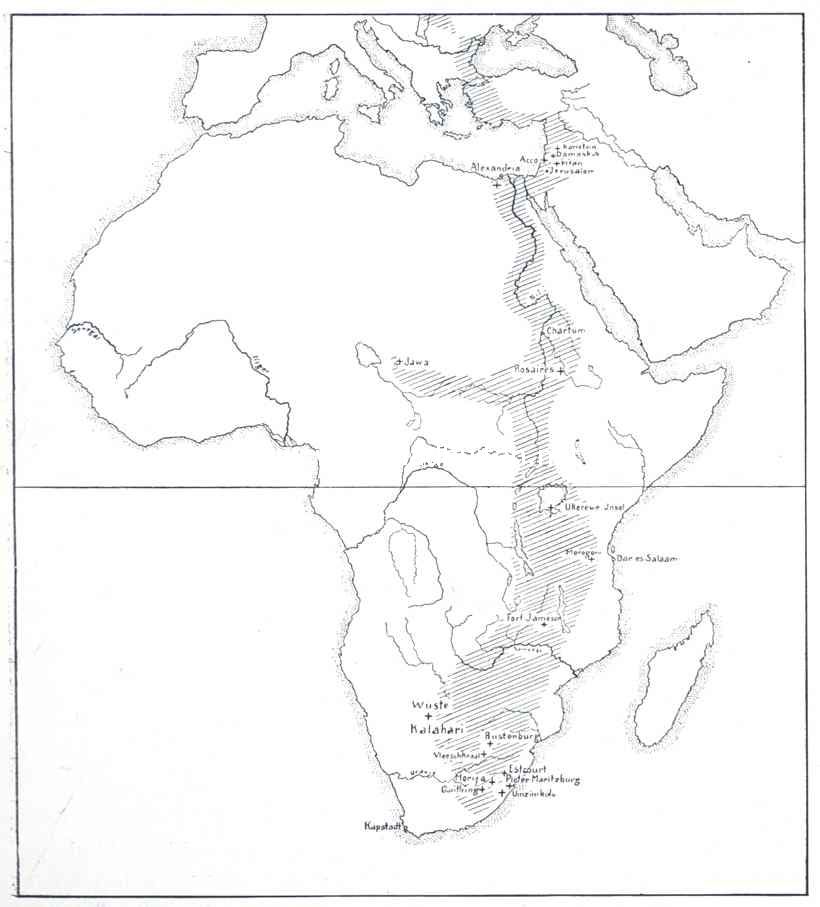 De trek naar en in Afrika (De kruisjes zijn vangplaatsen van gemerkte ooievaars)