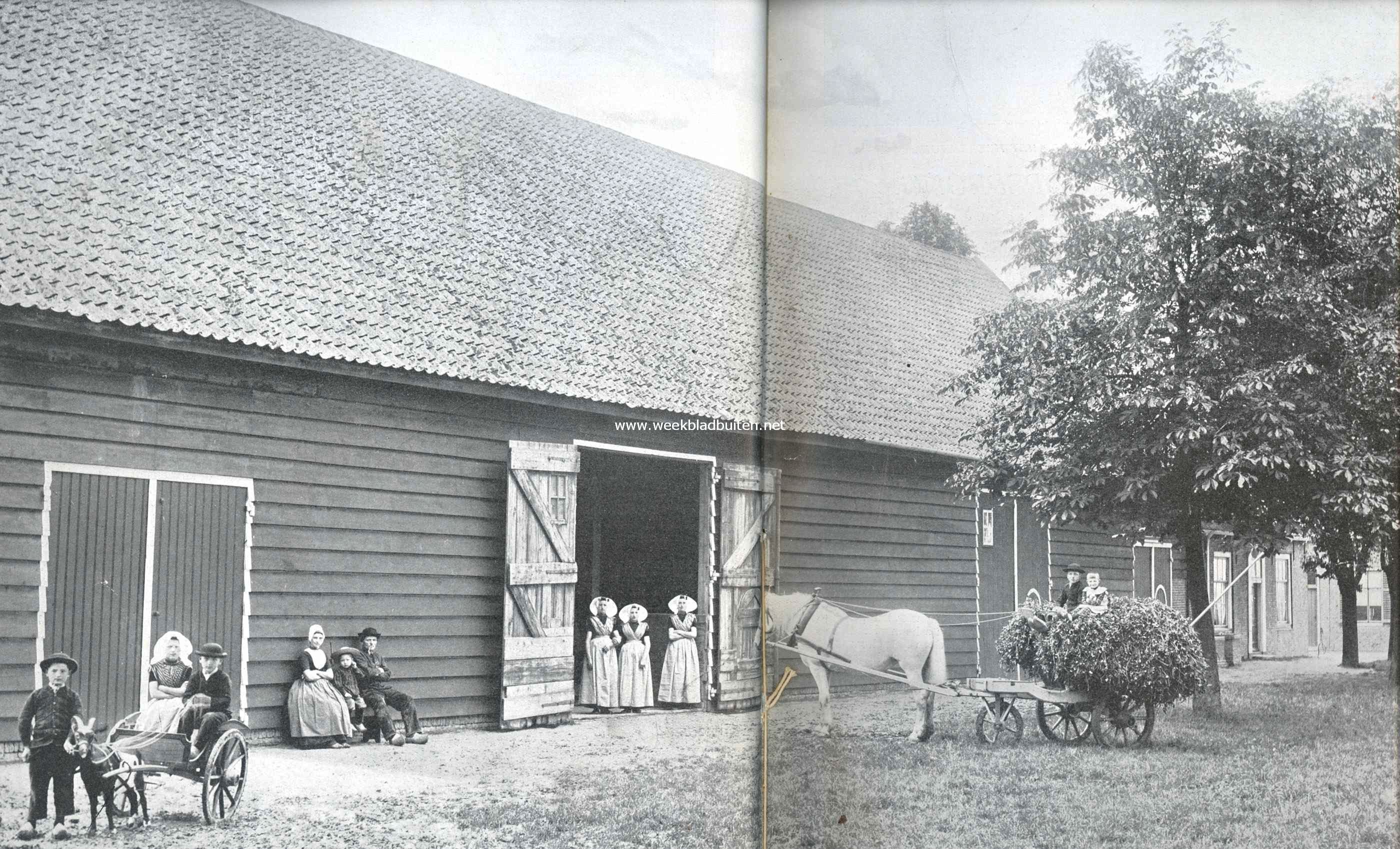 Zuid-Beveland, voornamelijk als landbouwland. Een Zuid-Bevelandsche boerderij met bewoners in nationale kleederdracht