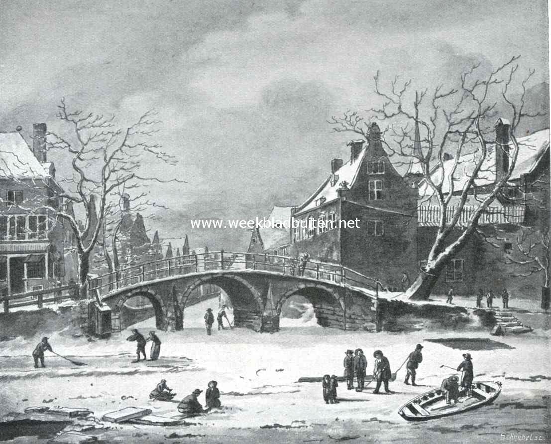 De Nieuwezijds Voorburgwal. Spui, hoek Nieuwezijds Voorburgwal, midden 17e eeuw. Naar een gekleurde teekening van G. Hulseboom, door Jan van Kessel (Koninkl. Oudheidkundig Genootschap)