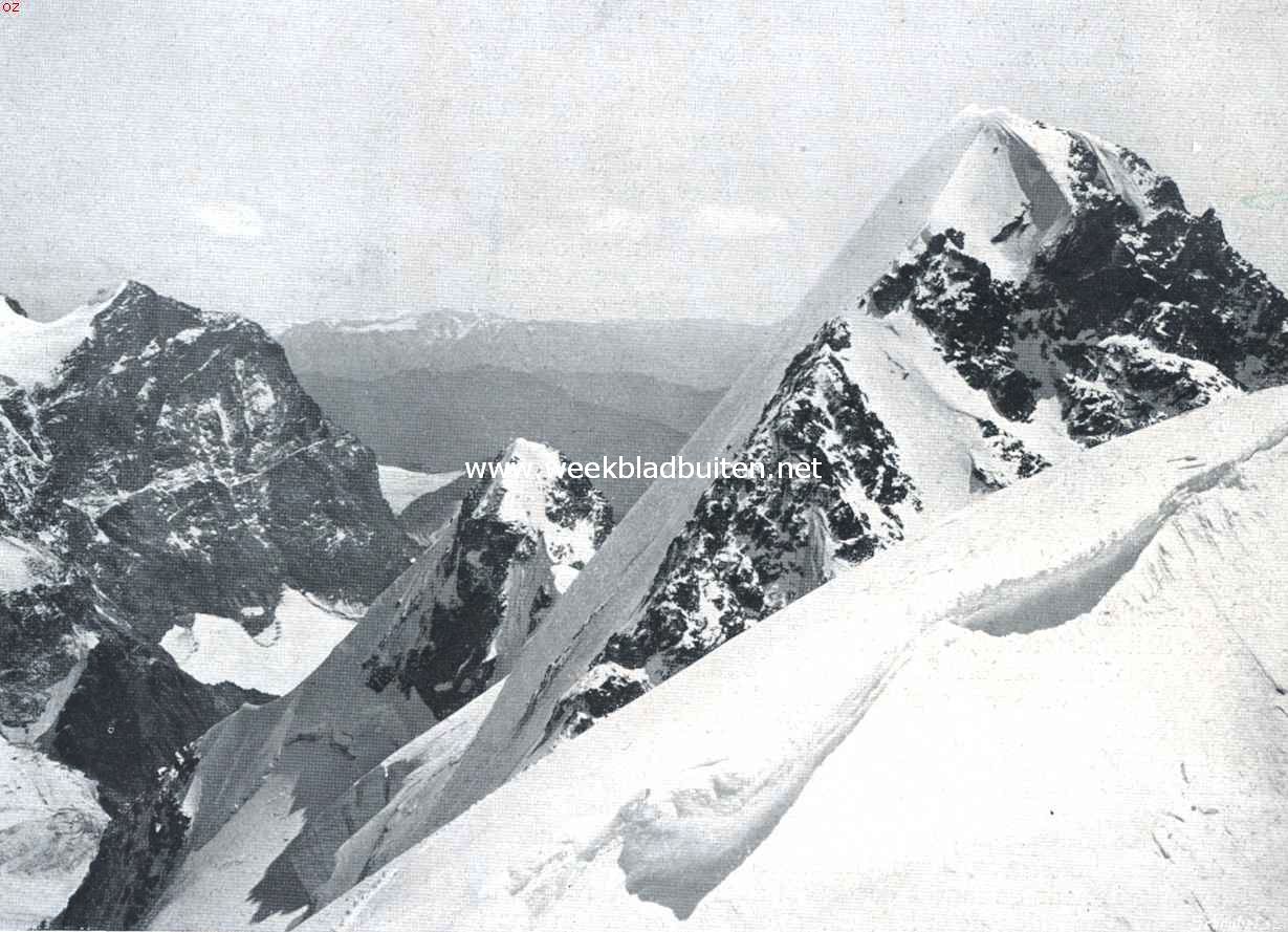 Pontresina. De top van de Piz Roseg en Kleine Roseg bij Pontresina