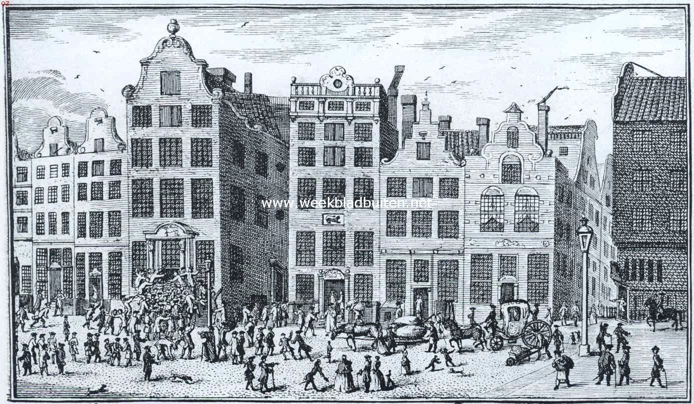 De Dam gedurende vijf eeuwen. Afbeelding van de Collecte der Loterij op den Dam, den 6 Juny 1763