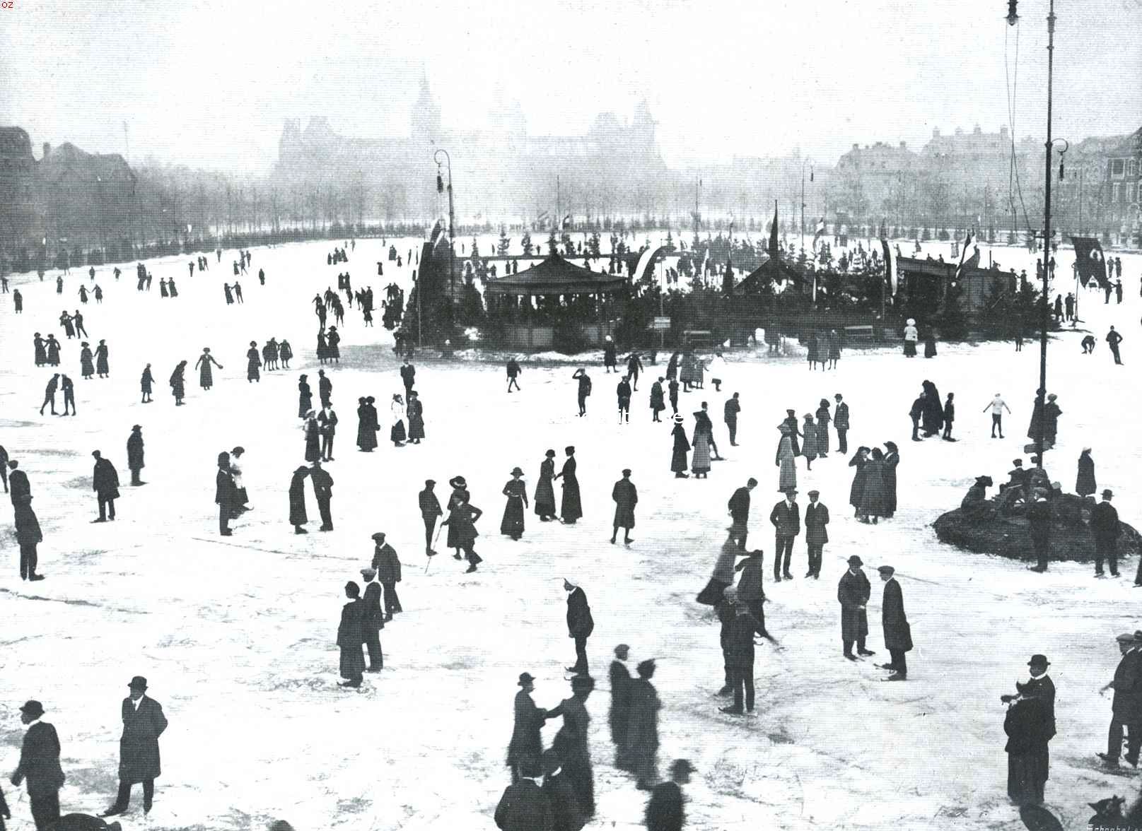 Van Wintervreugde, die voorbij is. De Ijsbaan te Amsterdam achter het Rijksmuseum