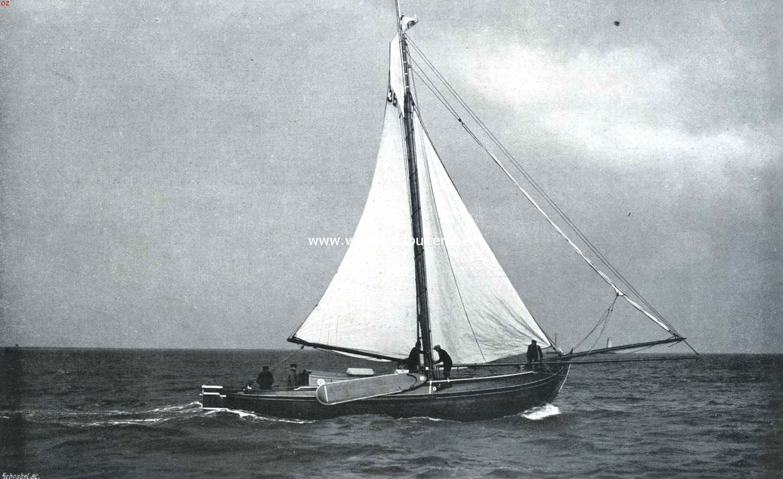 De zeilwedstrijd der Kon. Ned. Zeil- en Roeivereeninging op de Zuiderzee (Richting de Knar), van Zondag 1 September L.L. Van Links naar Rechts: 