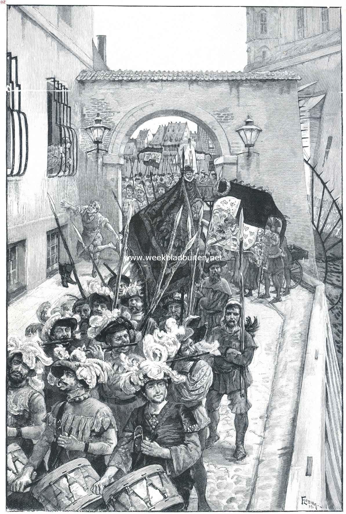 Andersen en zijn sprookjes. V. Sprookjes zonder Moraal. . Hij hoorde de trom en zag de soldaten marcheeren. (De Vuurslag)
