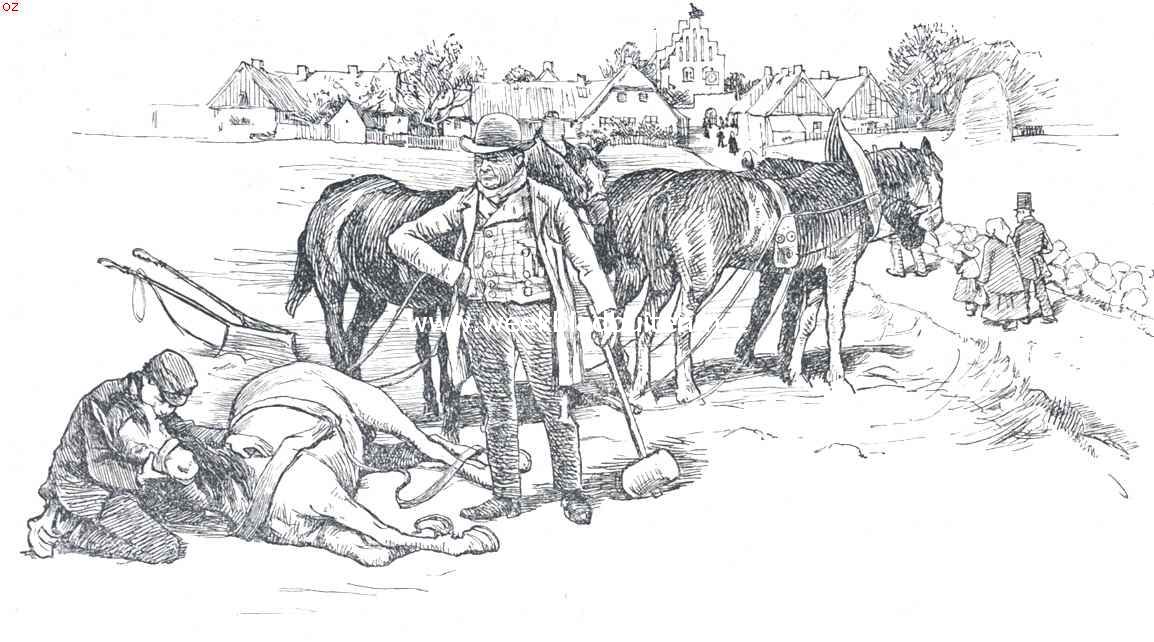 Andersen en zijn sprookjes. V. Sprookjes zonder Moraal. . Een hij name zijn knuppel en sloeg het eenig epaard van Kleine Klaus op zijn kop, dat het neerviel. (Kleine Klaus en Groote Klaus)