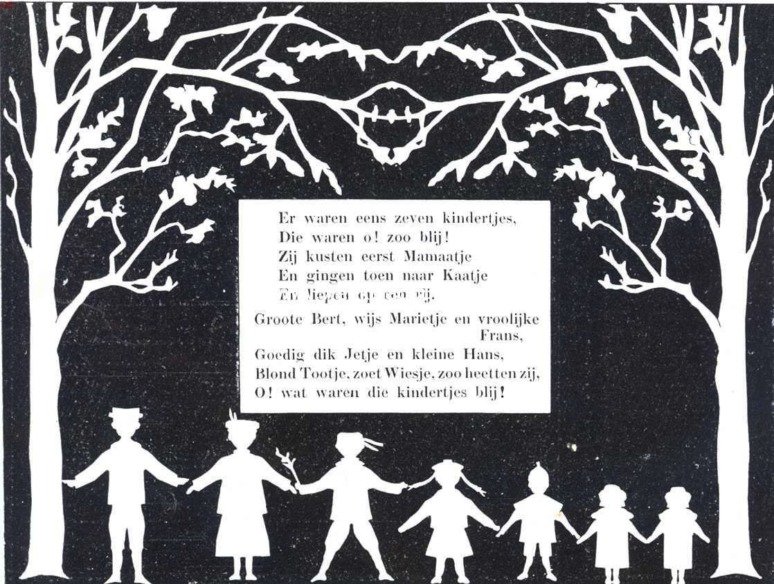 Een aardig prentenboek. De zeven kindertjes op weg naar Kaatje. Uit het prentenboek 