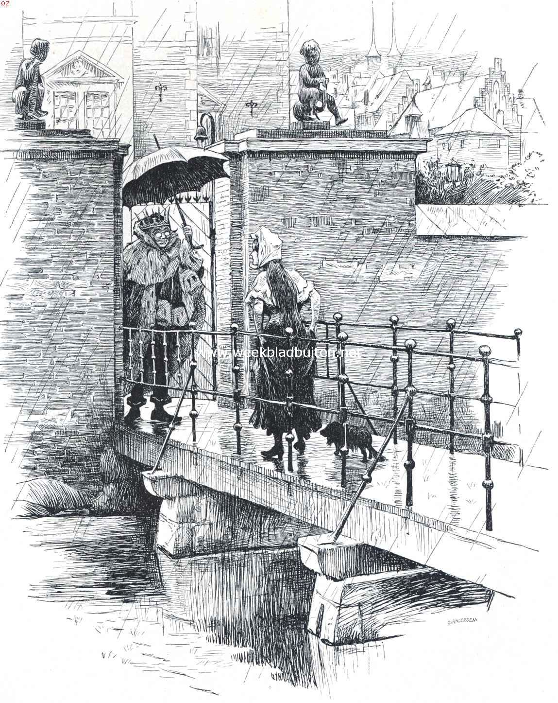 Andersen en zijn sprookjes. VI.  Van Koningen en Prinsessen. . Toen werd er geklopt op de poort van de stad en de oude Koning ging heen om open te doen. (De Prinses op de Erwt)