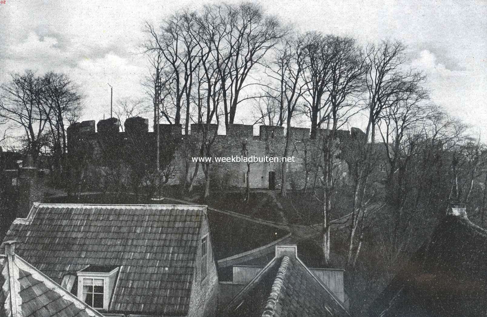 De burcht te Leiden. Gezicht op de burcht, van het Oosten. Op deze afbeelding ziet men het bij de restauratie in 1889 ontdekte uitvalspoortje