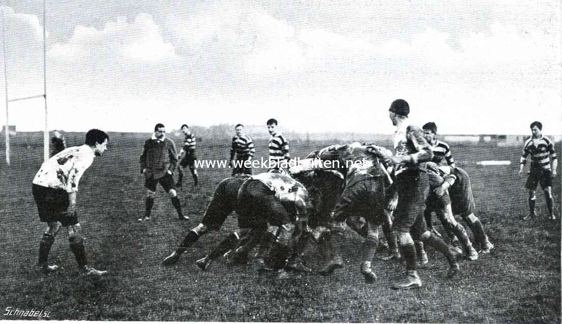 Rugby-voetbal. Een spannend moment na de rust, toen de Afrikaners bijna 