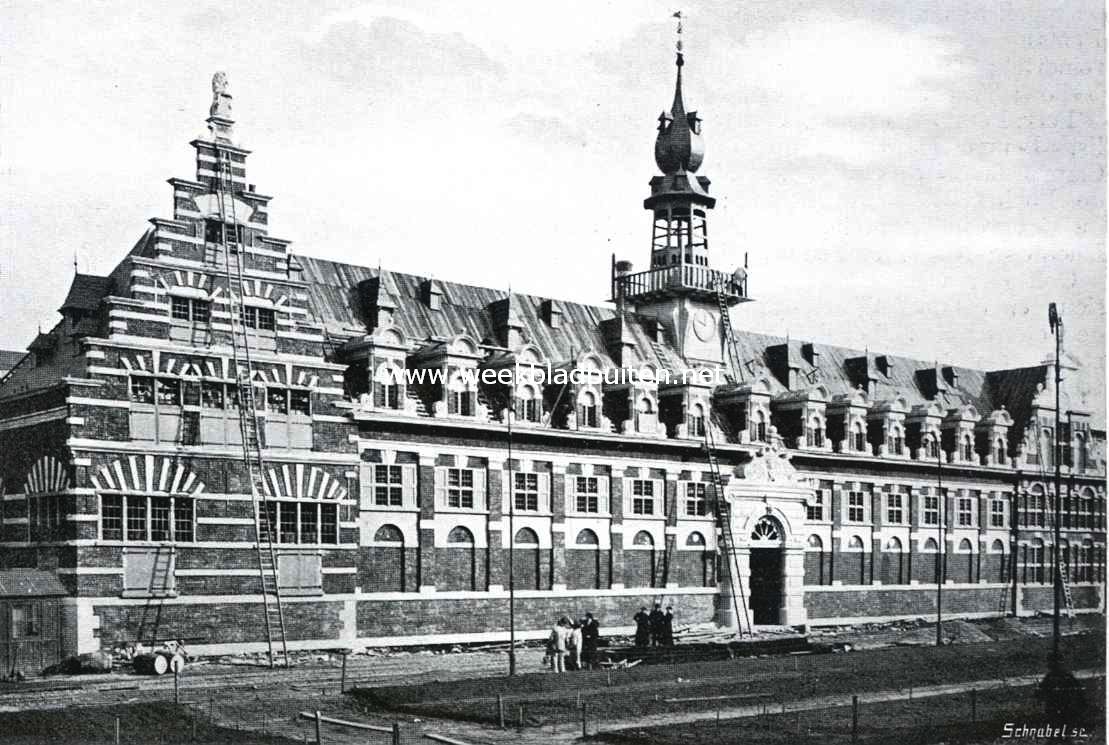 Het Hollandsche Paviljoen op de Wereldtentoonstelling te Gent. Natuurlijk weer in den Oud-Hollandschen Renaissance-stijl