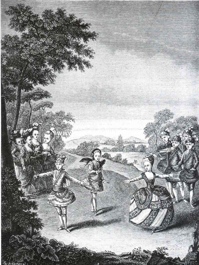 Ballet, gedanst door Maria Antoinette te Schnbrunn. Naar een schilderij in Klein-Trianon