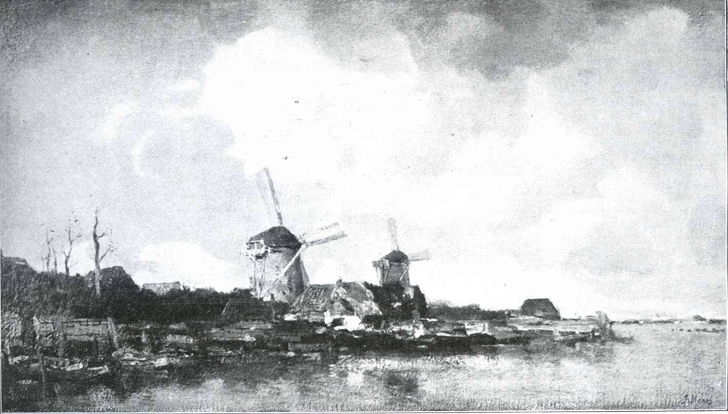 Wolken-sferen. De twee molens. Naar de schilderij van Jaap Maris