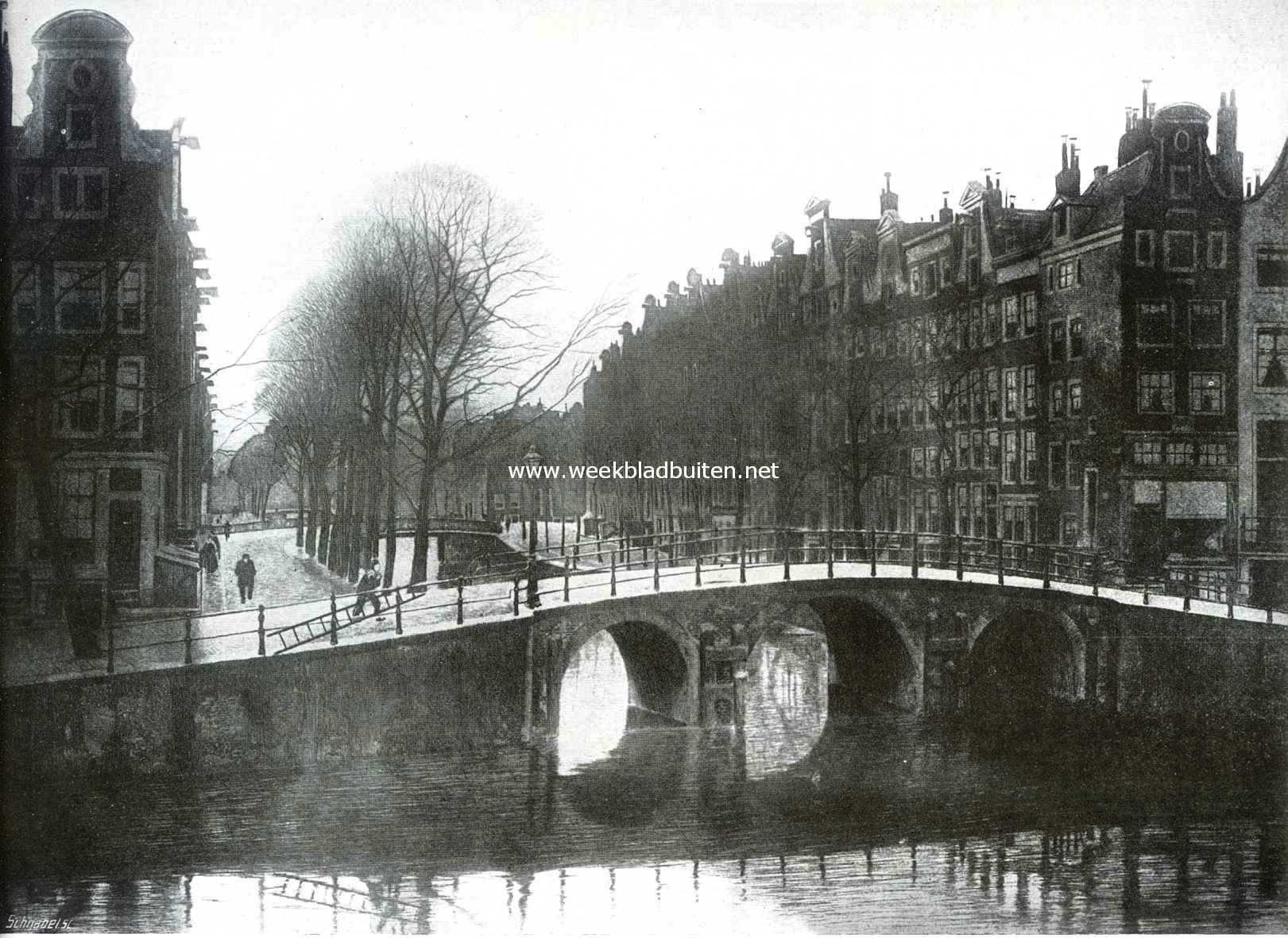 De Leidsche Gracht bedreigd. De Leidsche Gracht te Amsterdam. Naar de ets van W. Witten