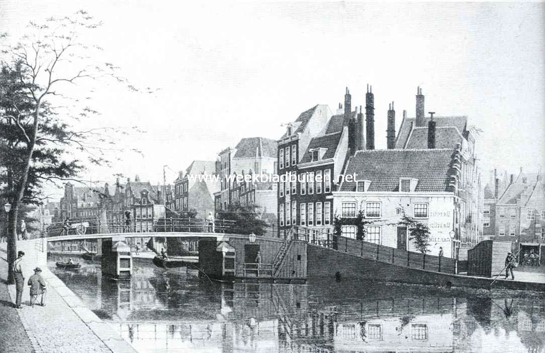 De Leidsche Gracht bedreigd. De N.Z. Voorburgwal bij de Nieuwezijdskolk, voor de demping. Naar de gekleurde teekening van Ricke