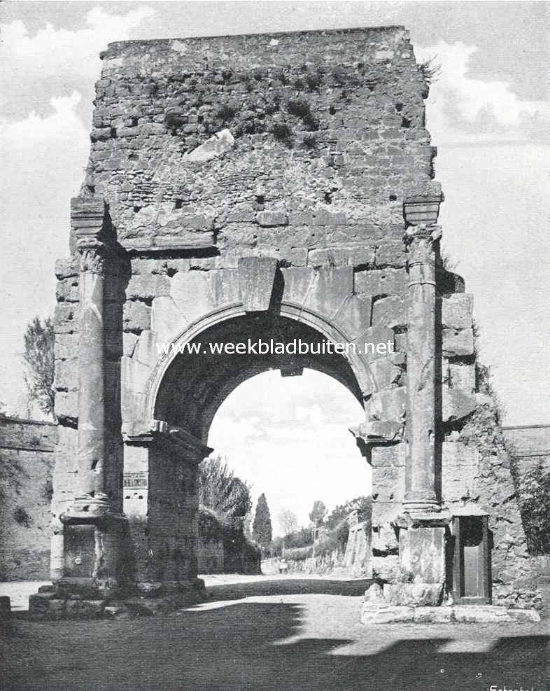 De Via Appia Antica bij Rome. De Drususboog aan 't begin van de Via Appia Antica