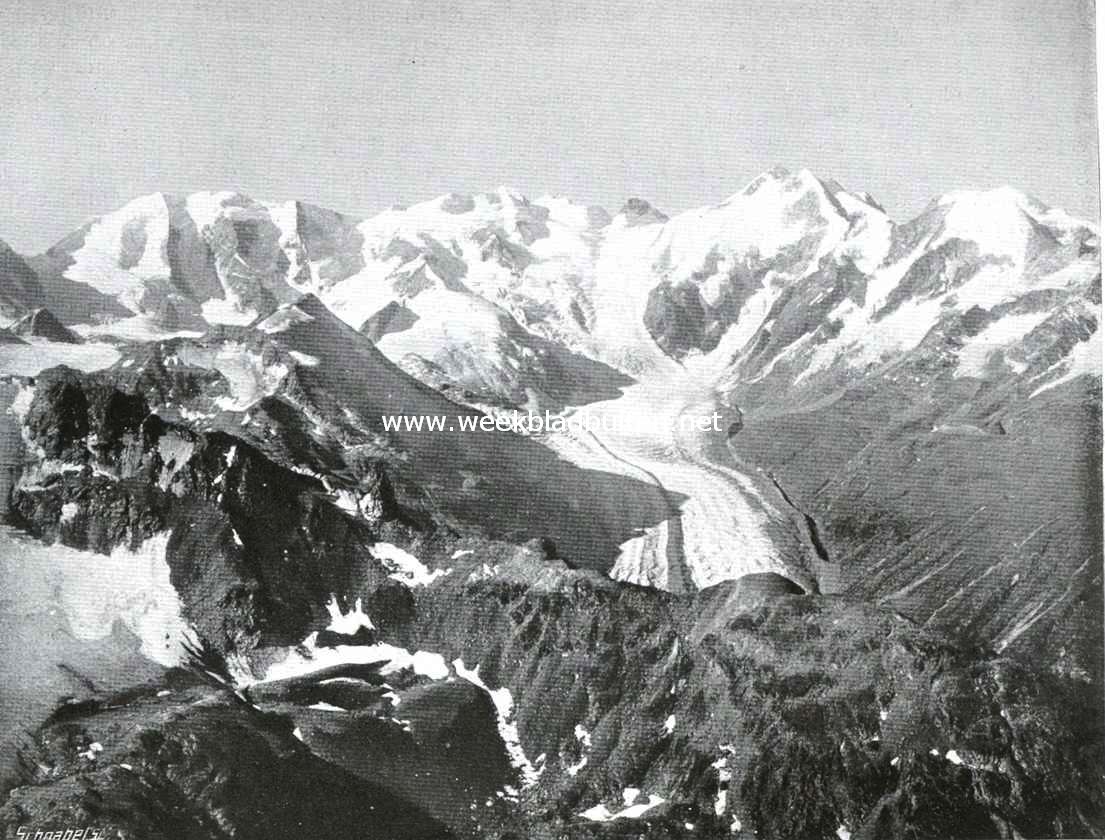 St. Moritz. Gezicht van de Pir Languard op de Bernina-groep