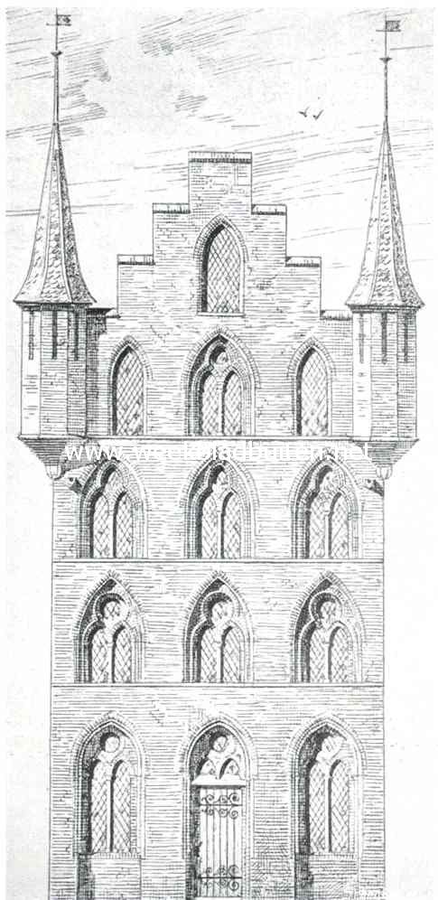 Sloopend herboren-Nederland. III. De Utrechtsche monumenten. 1813-1913. De merkwaardige gevel van het huis Fresenburch te Utrecht, die in 1858 is gesloopt