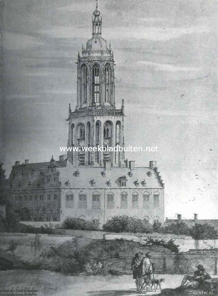 Sloopend herboren-Nederland. III. De Utrechtsche monumenten. 1813-1913. Het Koningshuis te Rhenen, gesloopt in 1812, met den nog bestaanden St. Cunera-toren