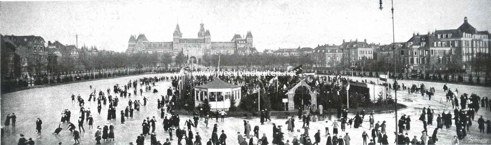 De ijsvreugde op de banen der Amsterdamsche Ijsclub achter het Rijksmuseum