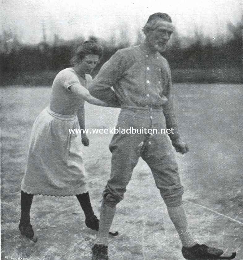 De hardrijderij op schaatsen van mannen en vrouwen te Leeuwarden. De kleeding waarin de Friesche feinten en fammen hardrijden