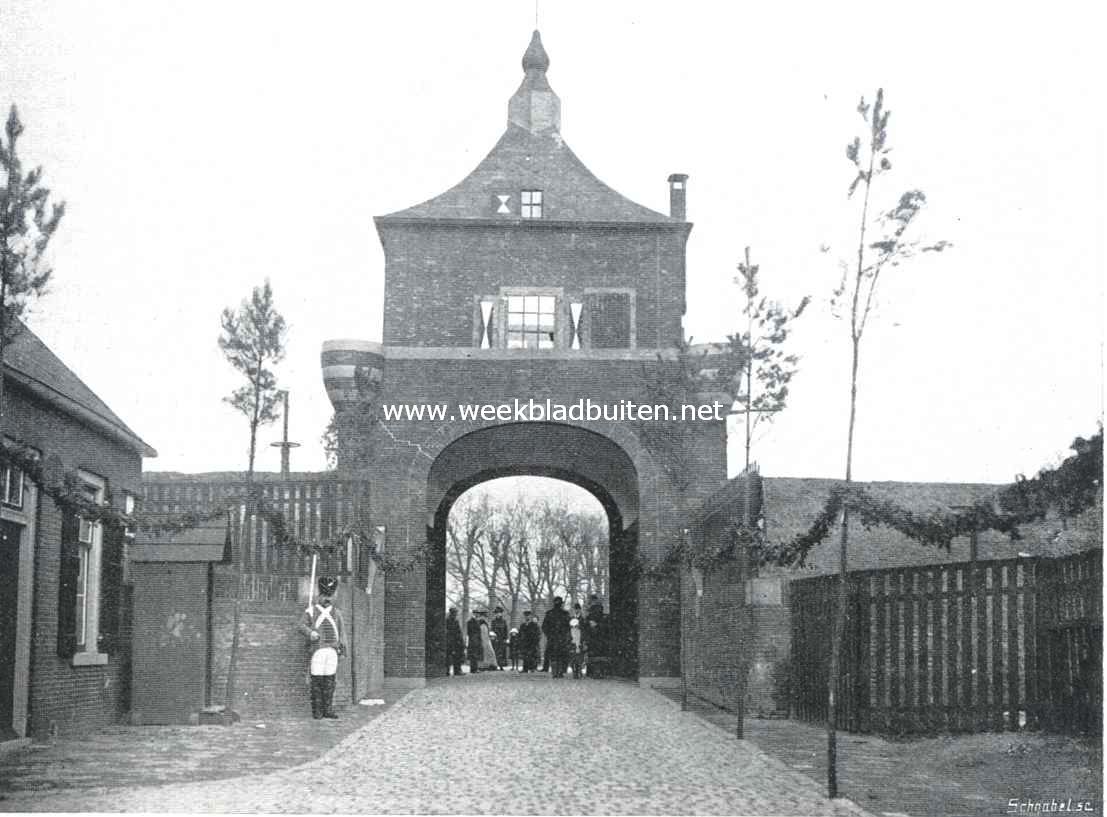 De onafhankelijkheidfeesten te Gorichem. De op de oorspronkelijke plaats herrezen Arkelsche Poort